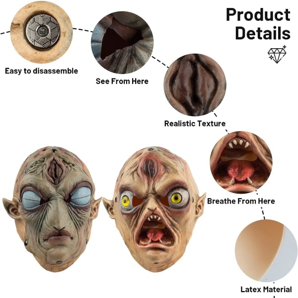 IC PartyHop Skrämmande Alien Mask Skräck Helhuvud Magnet Mask för Halloween Kostymfest Karneval Cosplay
