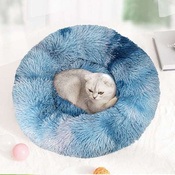 IC Plyss kæledyrsseng, donut hundeseng til små hunde, rund hundeseng, Treasure Blue