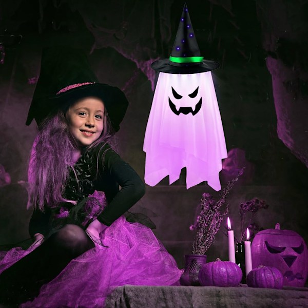 Lilla Halloween-spøkelse til å henge, LED-lysende spøkelse, Halloween-festdekorasjon Lila Halloween Spöken