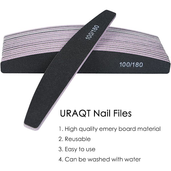 Neglefile, 100/180 Grit Dobbeltsidet Emery Board, 16 stk Professionelt Neglefil Sæt Buede Fingerneglefile til Neglepleje og Styling (Sort)