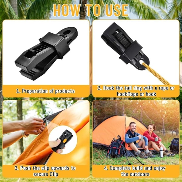 Teltklemme, 15 stk. Presenningsklemmer, Presenningsklemme, Sorte kraftige presenningsklemmer til telte, udendørs camping, markiser, bådovertræk, bannere
