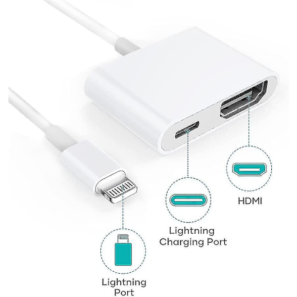 HDMI-adapter, HDMI-adapter til iPhone 1080p Lightning Digital AV-adapter, HDMI Sync Screen HDMI-stik til iPhone og iPad