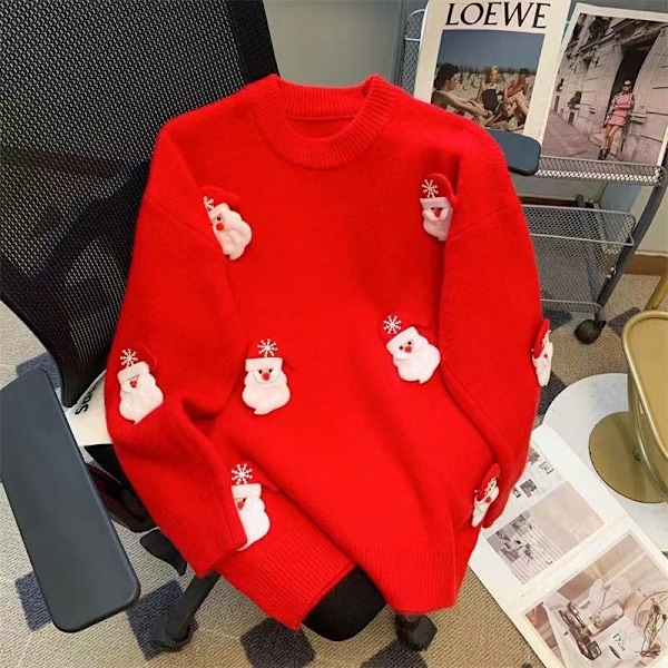 Sød jule rød lazy style sweater til kvinder efterår og vinter aldersreducerende løs mave-dækkende slankende toppe MJ51 red One size [85-140 catties]