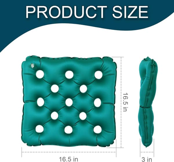 Uppblåsbar sittdyna 2-pack, tryckavlastande våffeldesign luftkuddar med 2 handpumpar för kontor, resor och bil, grön