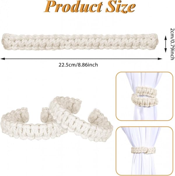8 gardinhållare - flätade gardinband, boho, lantlig stil - handvävd jute - för hem, sovrum, kontor - vit - 22*2 cm
