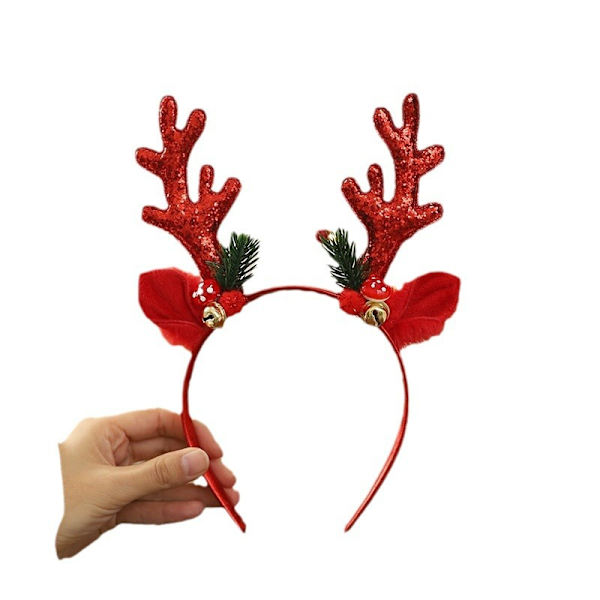 Julebånd med gevir, klokke og glitter - MJ51 - til voksne og børn - festdekoration red