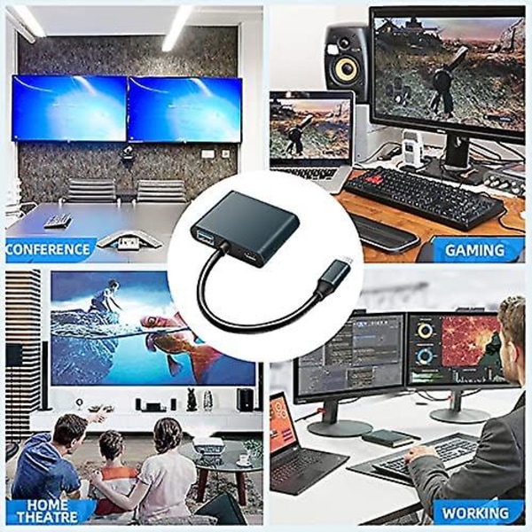 Usb C till Dual Hdmi Adapter 4k 60hz, 4 i 1 Typ C till Dual Hdmi, Usb 3.0 Port, Usb C Pd Laddning Kompatibel Med Mac Os, Windows, Android, Linux Usb C De