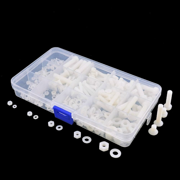 420-delars Sortiment av Plastskruvar, Bultar, Muttrar och Brickor