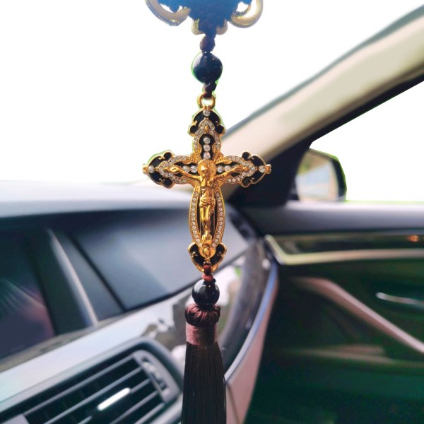 Bilhänge Metall Diamantkors Jesus Kristen Religiös Backspegelprydnader Hängande Bil Stylingtillbehör