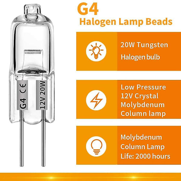 20 kpl G4-halogeenilamppuja, 20 W 12 V halogeenilamppuja