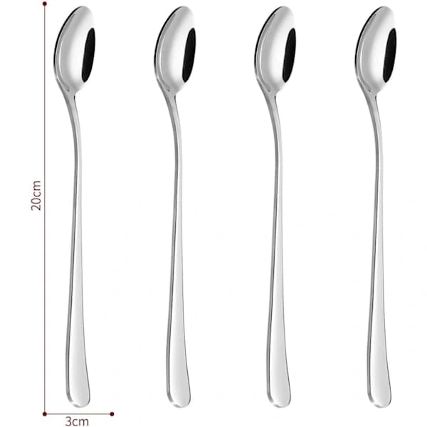 Latte-skeer, sæt med 4 lange skeer, kaffeskeer i rustfrit stål, teske ideel til lattekaffe, espresso