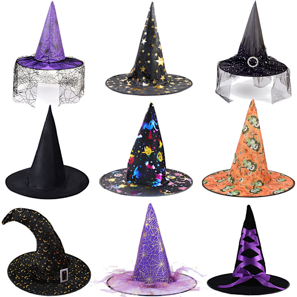 Halloween-hatt lysande häxhatt festdekoration spindelnät trollkarlhatt pumpa varmstämpling svart häxhatt MJ51 Black Background 15 One Size