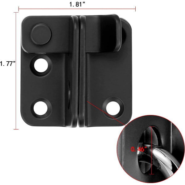 IC 2-paknings flipspärrer, 4,6 cm x 4,5 cm svart rustfritt stål fortykket kraftig haspe låvedørsport med dørlås