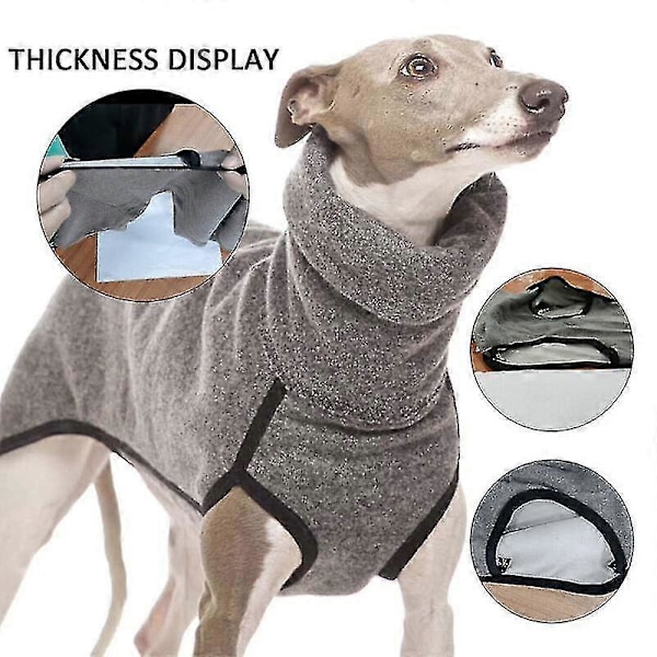 Vinterhundegenser med høy krage Greyhound Whippet-klær Lurcher-frakk Grå Grey XL