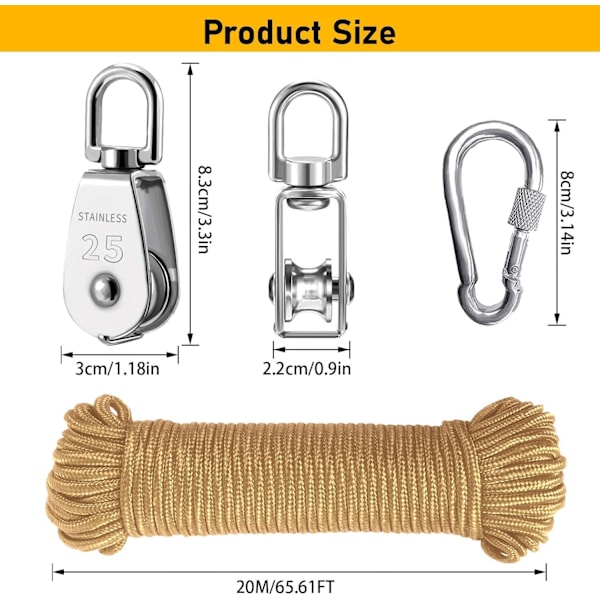 Taljat, ruostumattomasta teräksestä valmistettu talja, kääntyvä talja, nostotaljat, yksikappaleinen talja Khaki-m25-2 M25-2