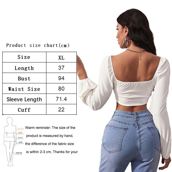 IC Dam Casual Bishop pitkähihainen t-paita neliöpääntiellä Crop Tops X-Large