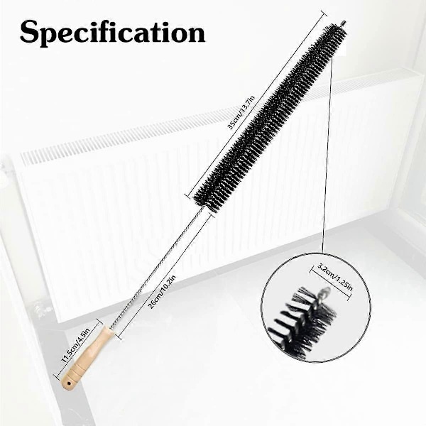 2 stk Elementbørster Fleksibel Radiator Støvfanger med Trehåndtak (73cm)
