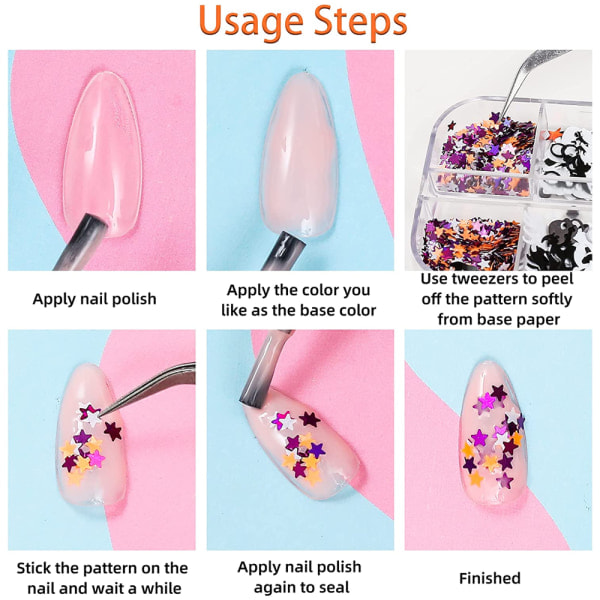 IC Halloween Nagelpaljetter, Pumpa Fladdermus Nagelkonst Paljetter Glitter stil 2