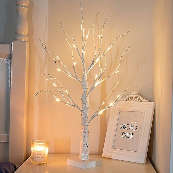24 2ft 24lt Lighted Birch Tree Battery Powered Timer Warm White Led Artificial Branch Tree For Home Party Festival Wedding Decor, 2ft Table Tree Lamp