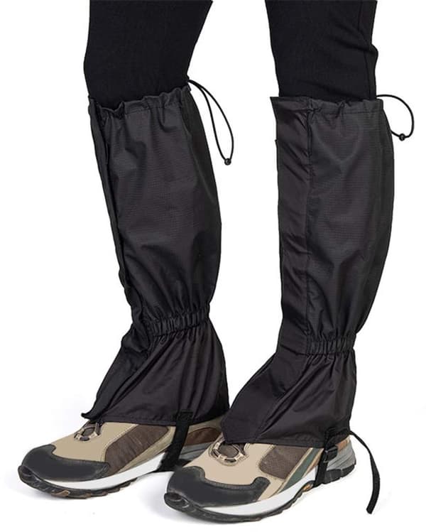 Vandtætte benvarmere, åndbar rivefast polyester, justerbar 40 cm, til vandreture, sneskovandring, fiskeri, unisex, sort