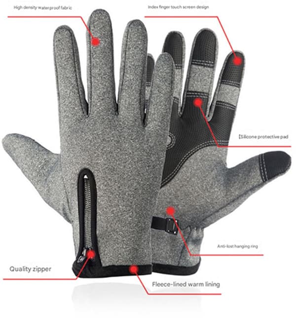 Touchscreen Vinterhandsker, Varm Nylon, Vindafvisende, Skridsikkert Greb, Unisex Til Cykling, Skiløb Og Udendørs Aktiviteter, Grå, XL