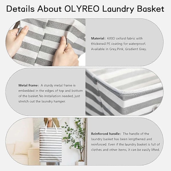 Foldable Laundry Basket, Rectangular Freestanding Tall Cotton Laundry Hamper for Clothes Toys Storage in Bedroom Laundry Room