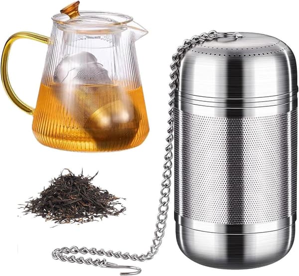 Te-infuser-si, 316 rustfrit stål finmasket si med hængende kæde til løsbladste, urter og suppe, 2-pak, 8 x 4 cm
