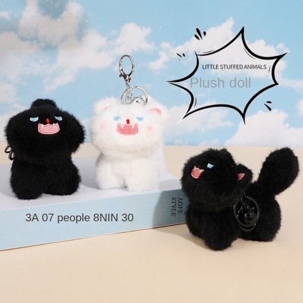 Pompom Bold Kat Plys Dukke Nøglering Dekoration SORT sort black
