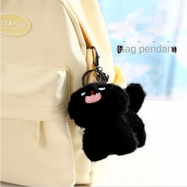 Pompom Bold Kat Plys Dukke Nøglering Dekoration SORT sort black