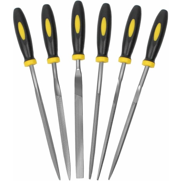 Filesæt med 6 dele, 5,5 tommer nålefile, 3 mm diameter kulstofstål filesæt med håndtag, egnet til metal, træ, glas, læder, smykker osv.