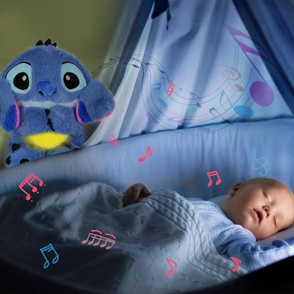 Soothing Stitch bamse, Stitch til angstlindring, rytmisk vejrtrækningsbevægelse til sovende børn og voksne White lamb