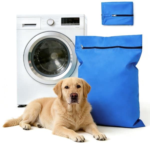 Vaskepose til kæledyrstøj, lynlåspose i twillpolyester hjælper med at forhindre tilstopning af dyrehår, til hunde- og kattesenge, blå, stor 70 x 80 cm