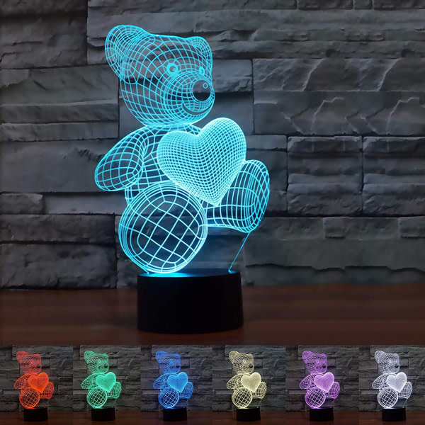 3D Nattljus LED-lampa Nattlampa Barn Touch-lampa 7 färger Chang