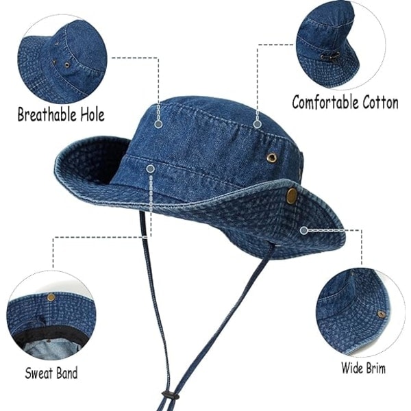 IC Dam Klassisk Sol Sommar Strandhatt 100 % bomull stentvättad Utomhushatt Jaktmössa Justerbar cowboyhatt för kvinnor