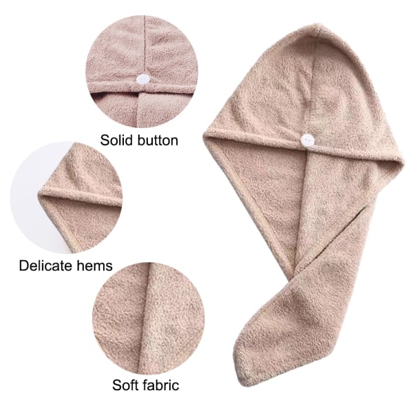 IC [3-pack] - Mjuk hårhandduk i mikrofiber för vått hår - Khaki