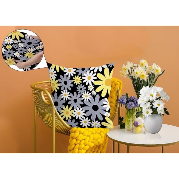 IC Kuddfodral 45x45 cm set om 4, svarta prydnadskuddar Dekorativa kuddfodral för soffa inomhus utomhus