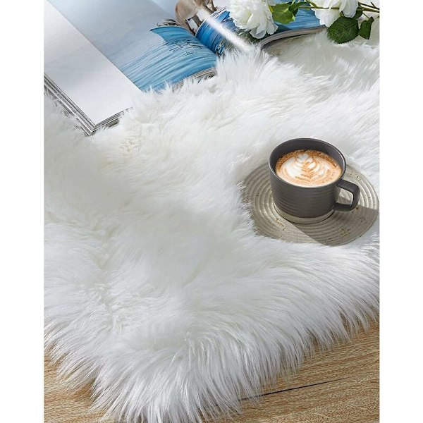 Fuskfårskinnsmatta 60x90cm Imitationsfleece Matta Fluffig Mjuk Långhårig Dekorativ Soffstol Kudde Matta (Vit, 60x90cm)
