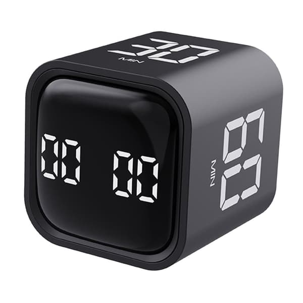Pomodoro-timer skrivebordskube med forhåndsinnstilte 5, 10, 30, 60 minutters moduser, vibrasjon og justerbart volum for arbeid og studier, svart