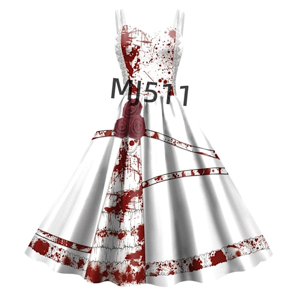 Ny Europæisk og Amerikansk 3D Printet Suspenderkjole Rollespil Kostume Halloween Karneval Fest Blood Rose M
