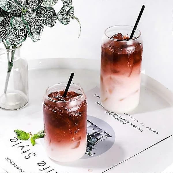 4-pack burkformade dricksglas, klara borosilikatglas för öl, juice, mjölk och desserter, 400 ml