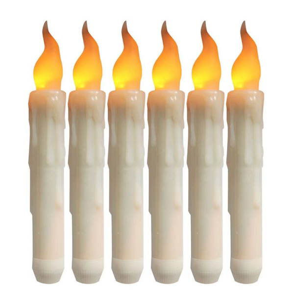 Flamlösa Flimmerljus, 1 Fjärrkontroll, 17cm Elfenben, Batteridrivna LED-Fönsterljus, Timer, Set med 6 Flamlösa Plastvaxeffektljus (2cm