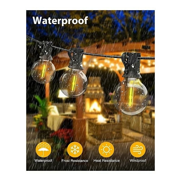 15 meter utomhus ljusslinga med G40 LED-lampor i taverna-stil
