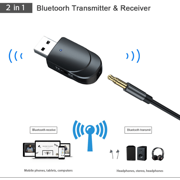 USB Bluetooth 5.0-adapter lämplig för bärbara datorspelare