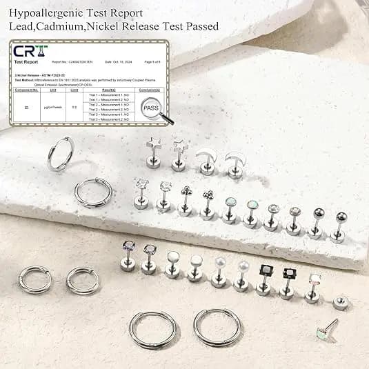 15 par hypoallergene øredobber med flat bakside i 316L kirurgisk rustfritt stål for kvinner og menn med sensitive ører