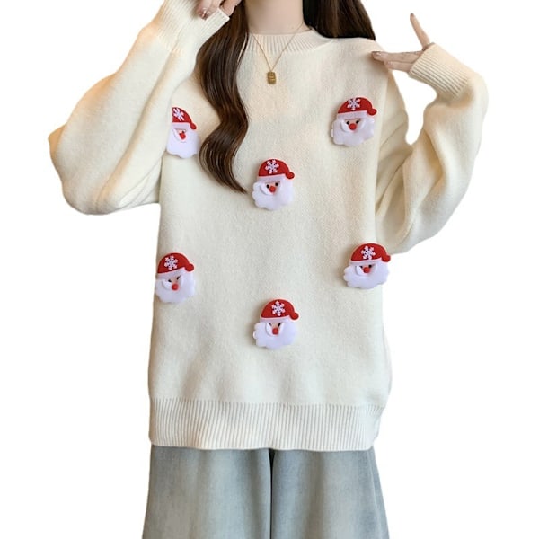 Sød jule rød lazy style sweater til kvinder efterår og vinter aldersreducerende løs mave-dækkende slankende toppe MJ51 red One size [85-140 catties]