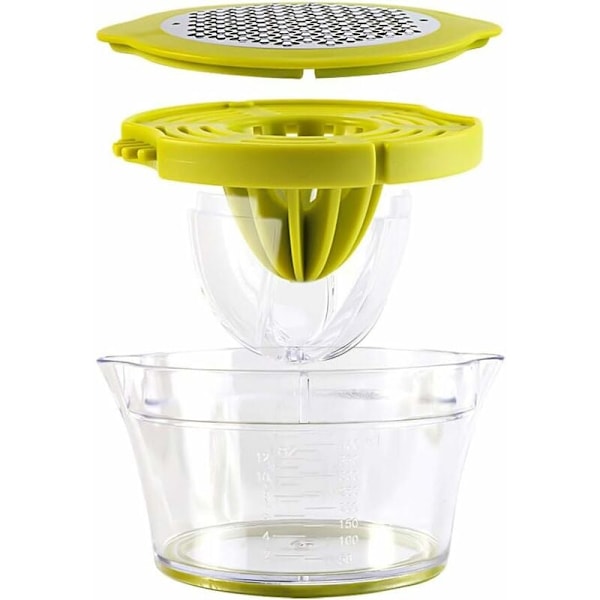 Multifunktionel Manuel Citruspresser, 4 i 1 Juicer til Appelsiner, Citroner, Citrusfrugter, med 1 Rivejern, Graveret Måling 400ml