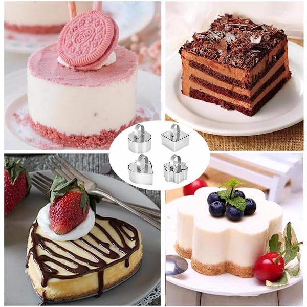 6 stk. 4 former tærteringe i rustfrit stål - dessertform, bageforme, til butterdej og mousse