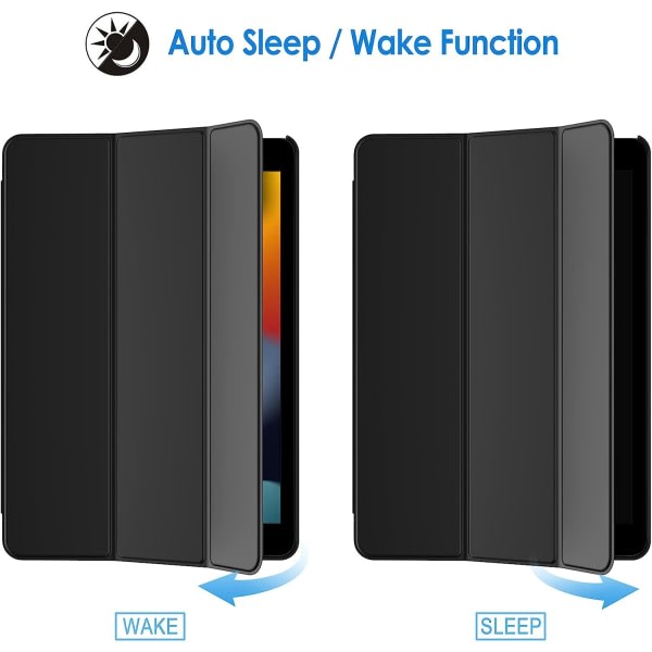 Tri-Fold smart case för case för iPad 10.2, automatisk växling/sömn, svart
