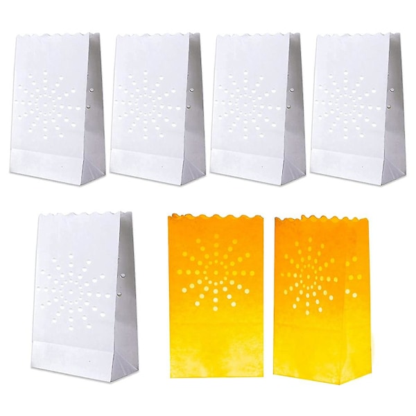 50 Pcs White Luminary Bags, Flame Resistant Candle Bags, Sun Design Luminaries For Wedding, Party