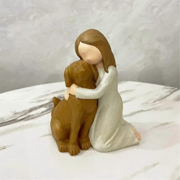 Hundemindefigur Håndmalet Harpiks Engel Venskabsstatue til Hundelskere Boligindretning Sort